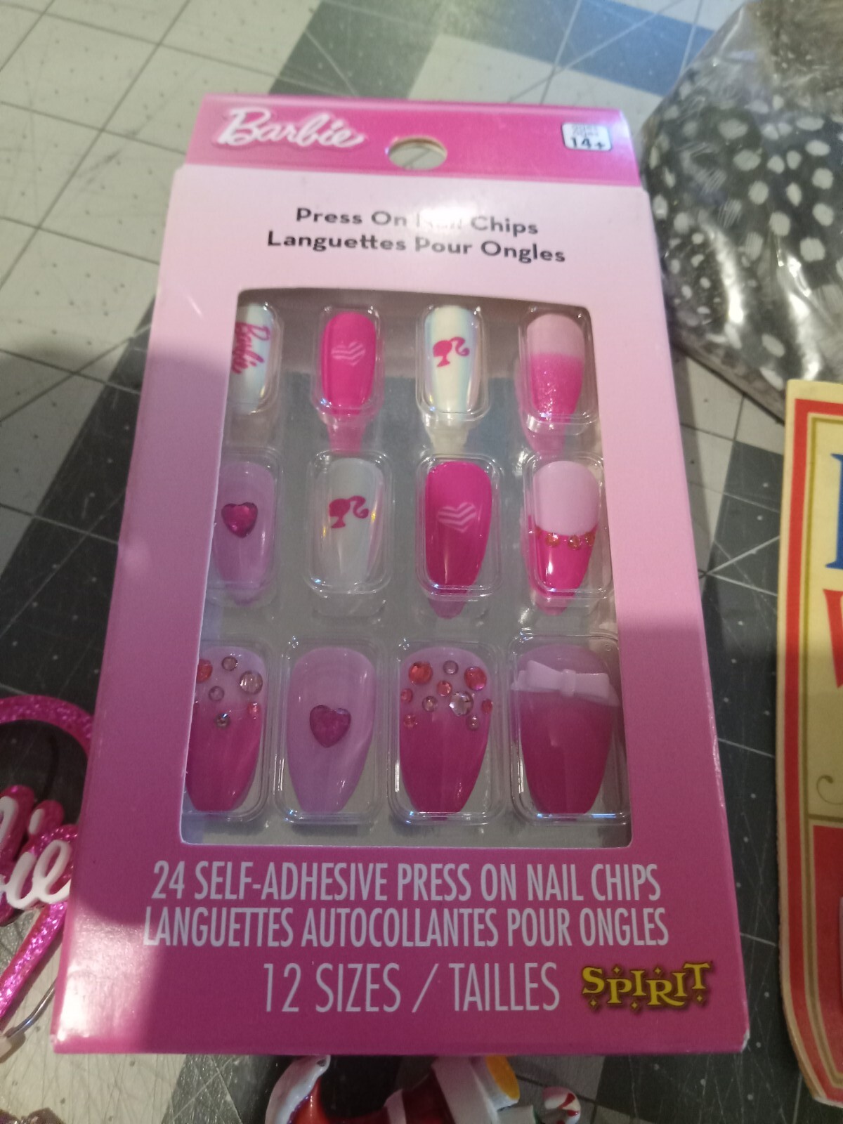 Junk Drawer Lot 20 Items Including Barbie Earrings And Press On Nails, Dice….
