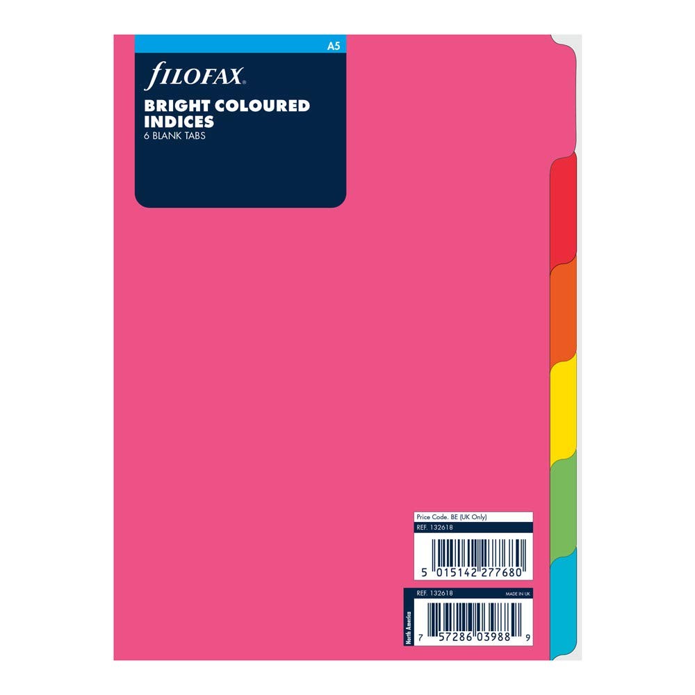 Filofax A5 Organizer Refill – 6-Tab Index, Blank, Bright Colors (B132618)