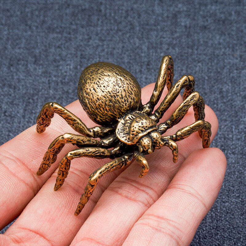 2x Brass Spider Animal Statue Small Sculpture Tabletop Figurine Home Decor Gift