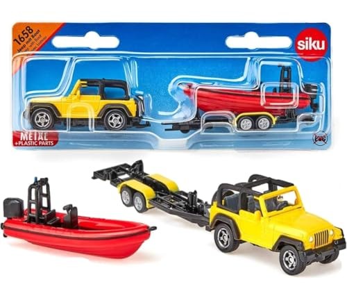 SIKU 1658 Jeep with Removable Trailer & Floatable Boat, Yellow/Red