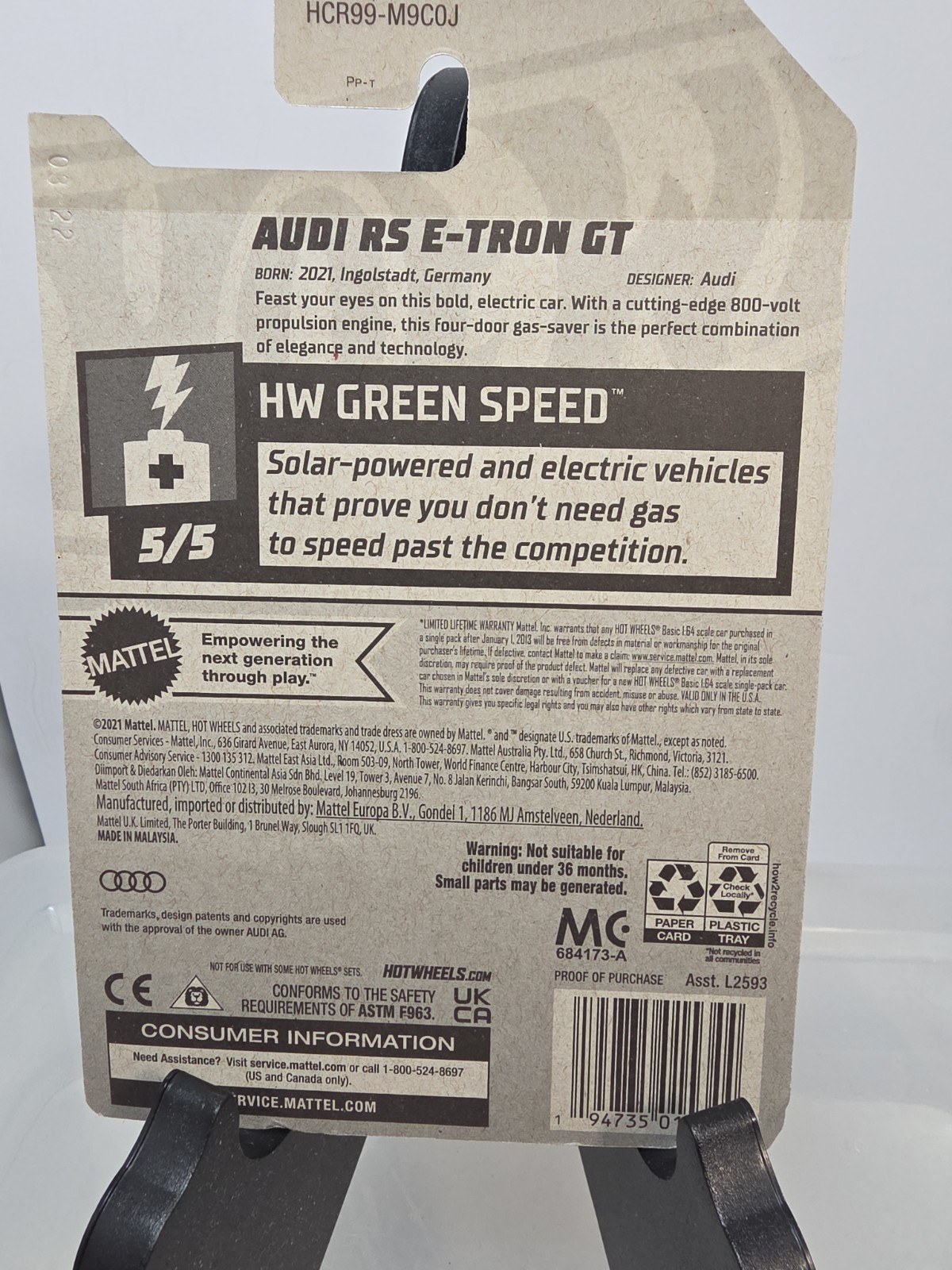 2022 Hot Wheels Audi RS E-Tron GT HW Green Speed 5/5 176/250 NIP (Box #2)
