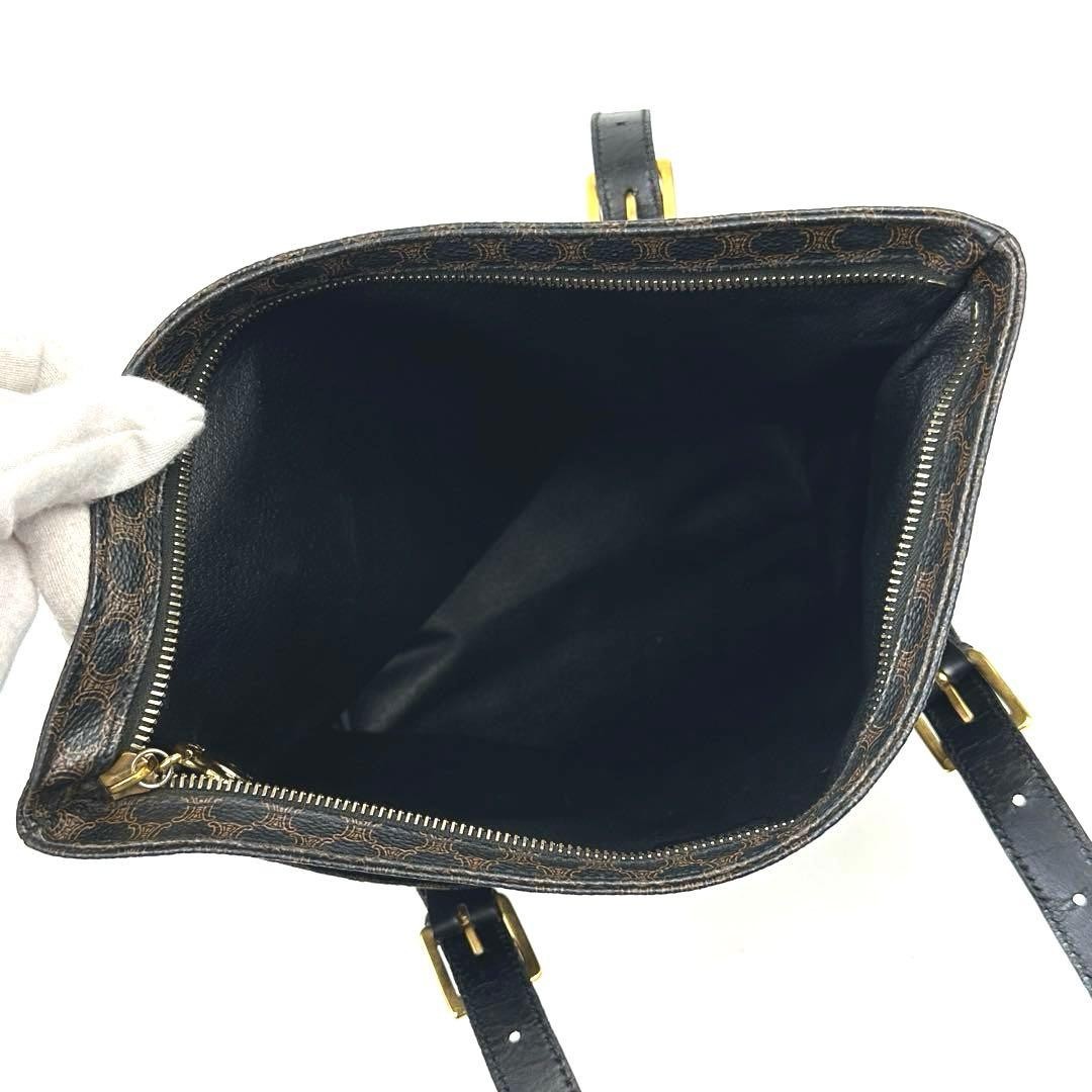 [Good Condition] Celine Handbag Triomphe Macadam Pattern PVC Leather Black