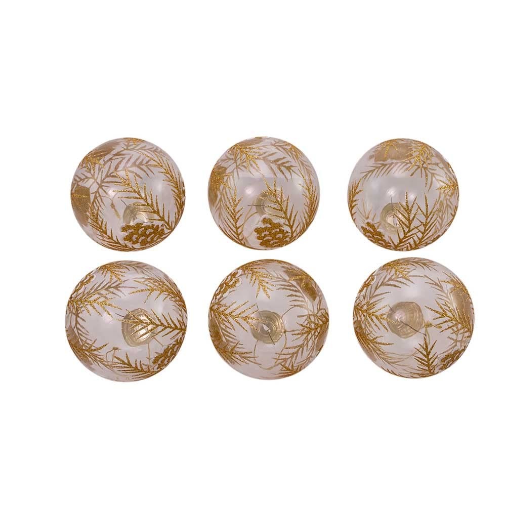 Kurt S. Adler 80MM Clear Glass Ball with Gold Pinecones Ornament Set, 6-Pack