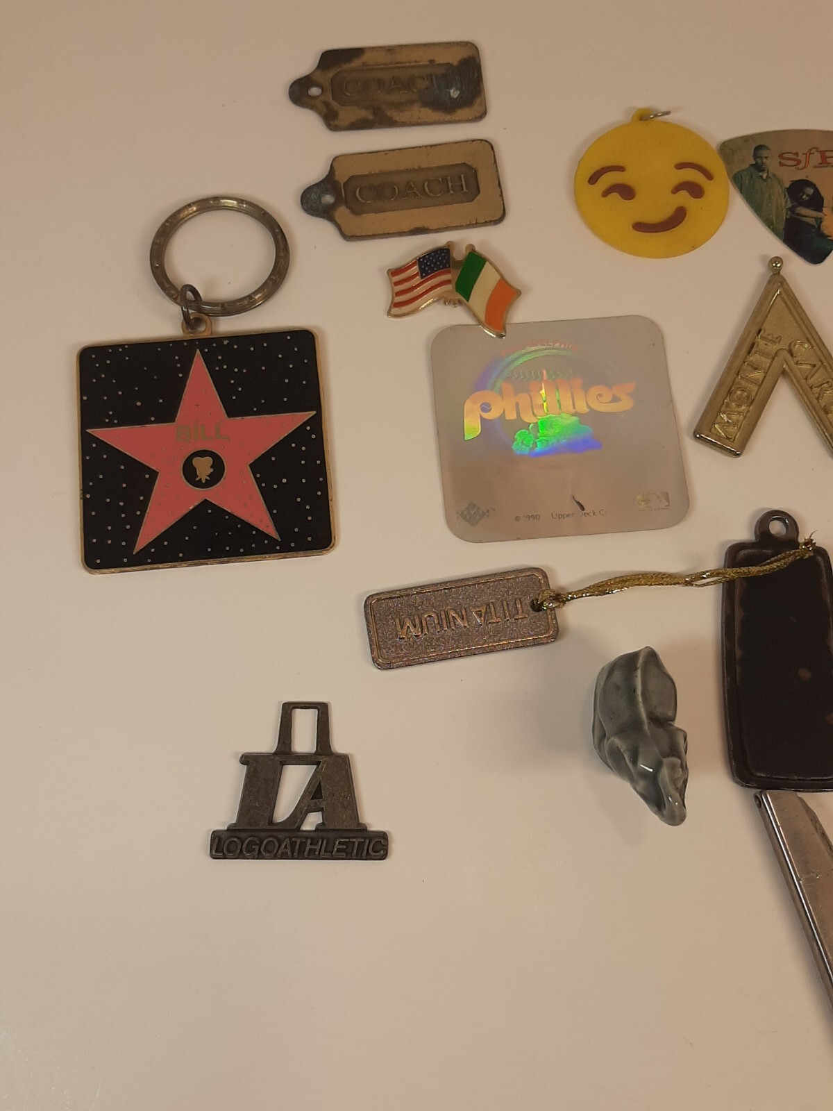 Junk Drawer Lot Keychains Pocketknife Pins Guitar Pic Stickers 19 Pieces