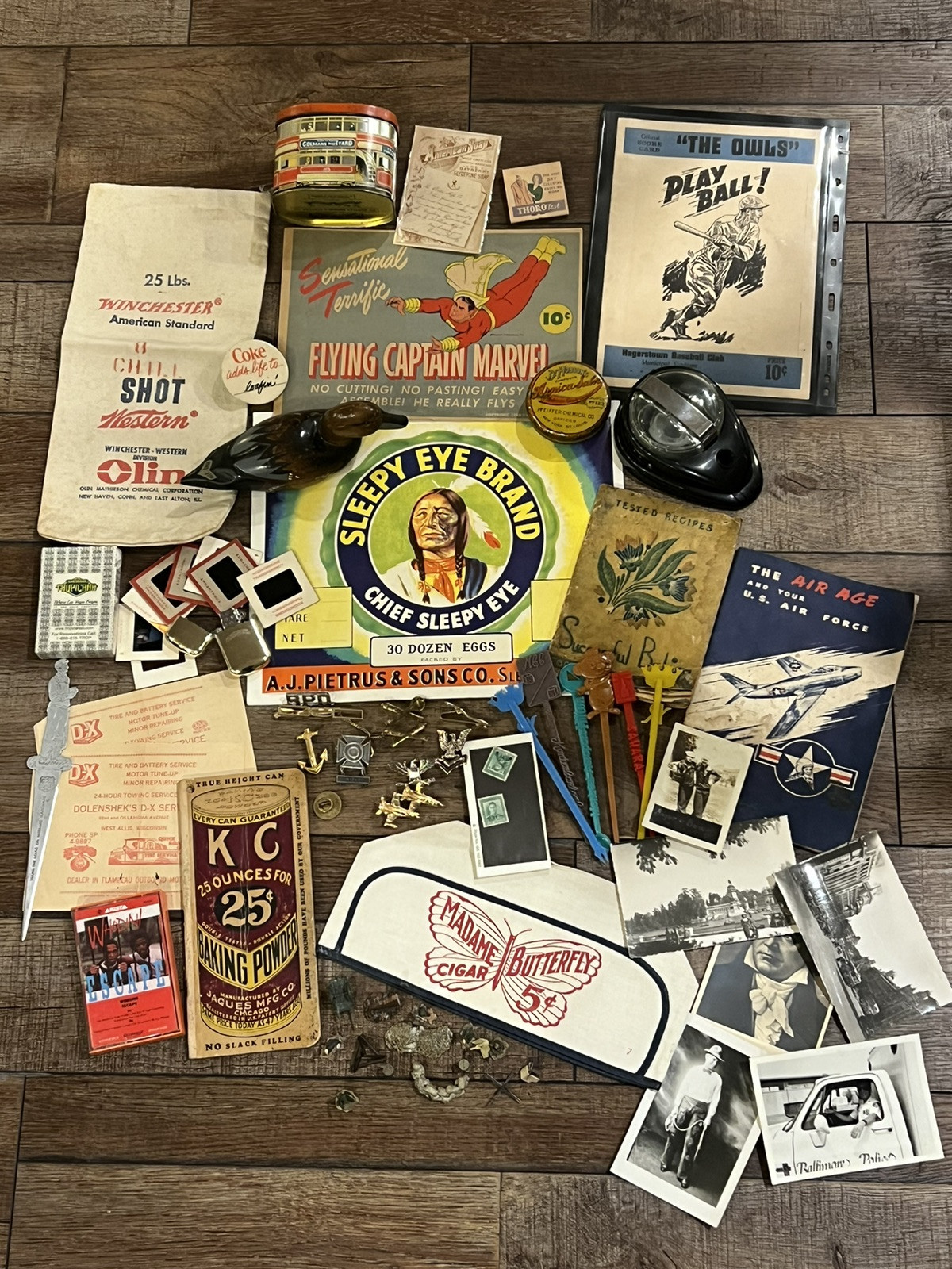 Vintage Antique Junk Drawer Lot ADVERTISING, Photos, Military, Sports, Ephemera