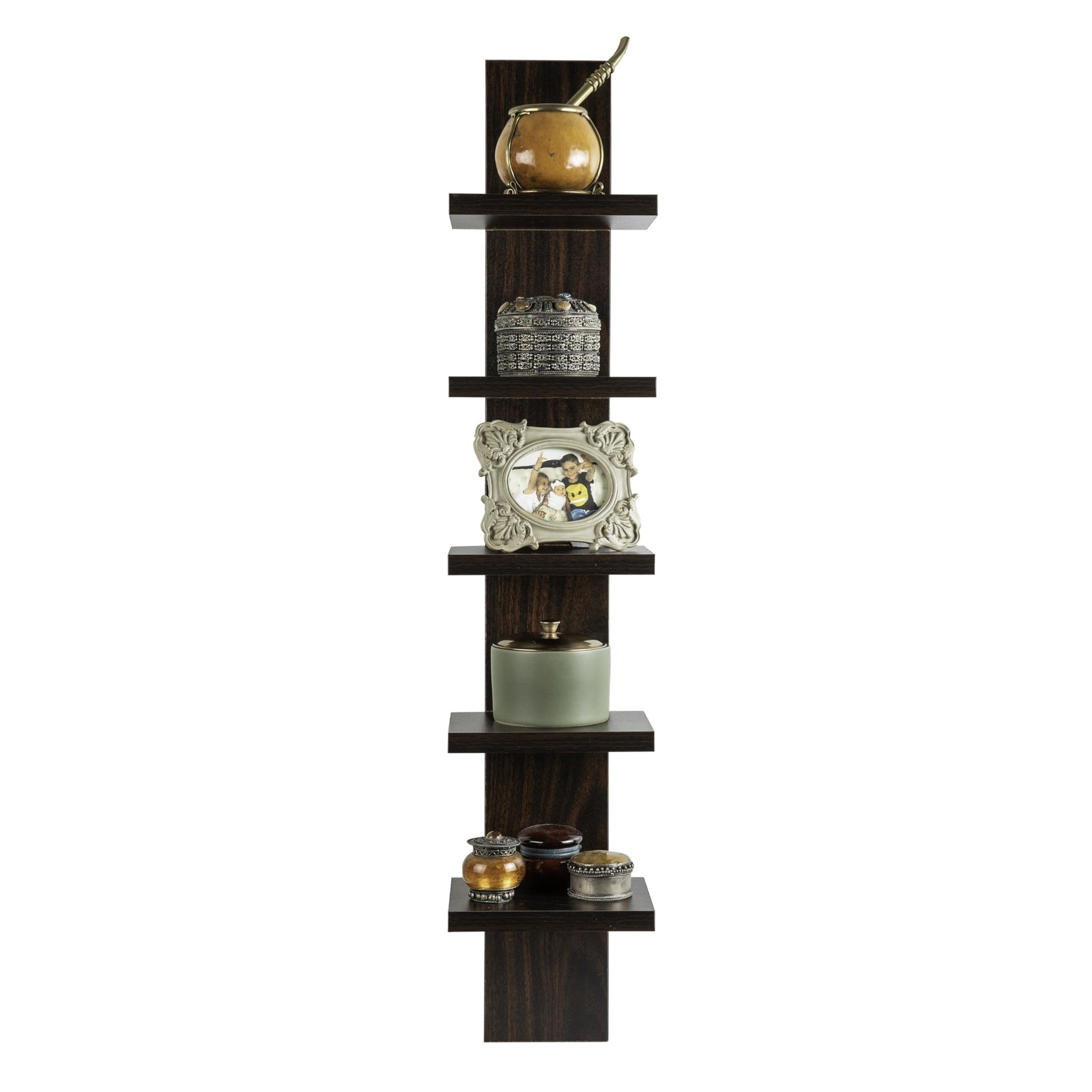 DANYA B 5-Tier Narrow Wall Shelf, Dark Walnut Finish, Floating Storage Unit