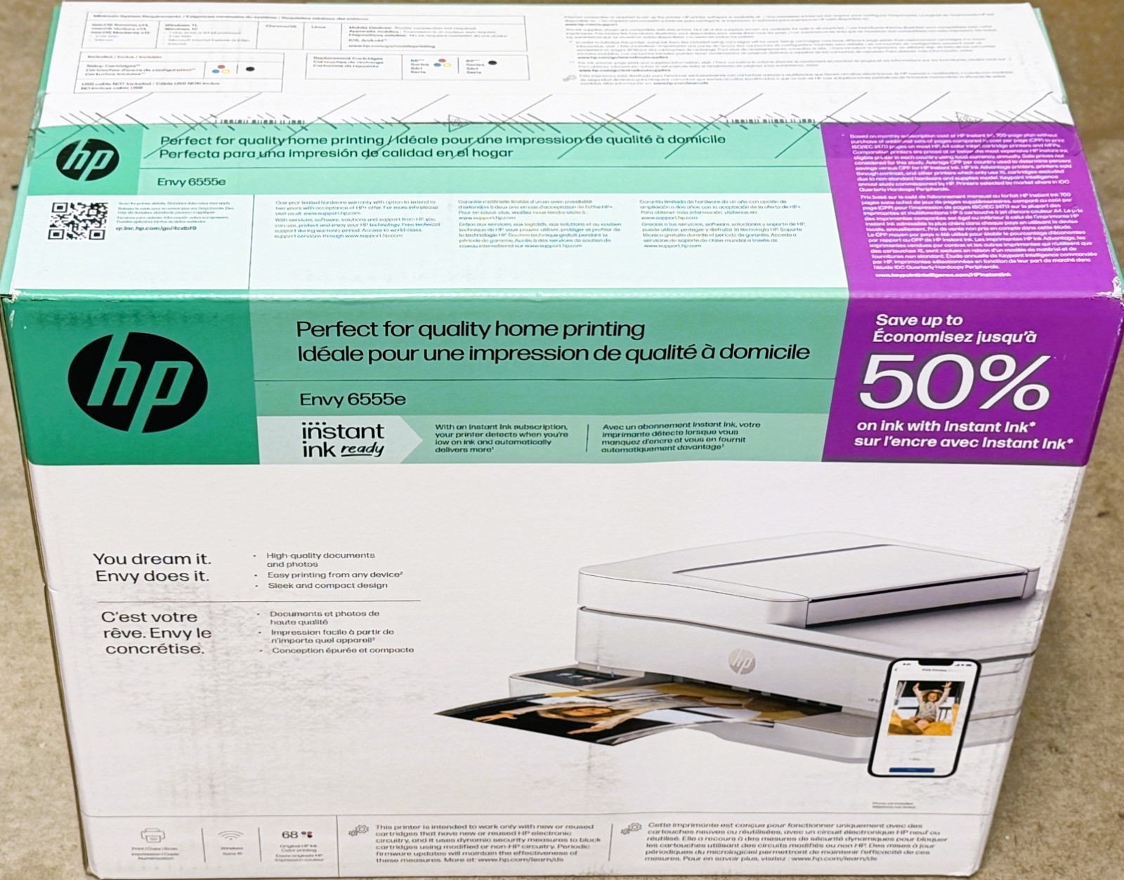HP Envy 6555e All-in-One Printer with 3 Months of Instant Ink for free with HP+