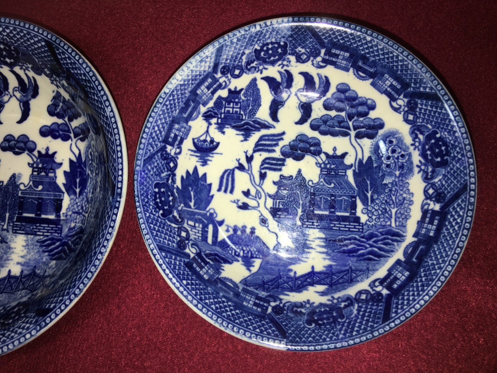 1950s Set of 2 Japan Blue Willow and Birds Saucers