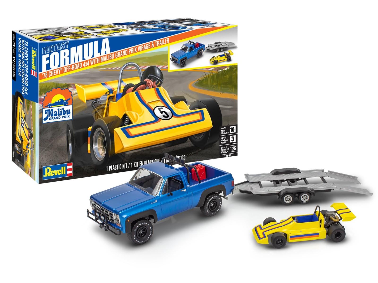 Revell 14581 ’78 Chevy Off-Road 4×4 with Malibu Grand Prix Trailer – 1:25 Scale