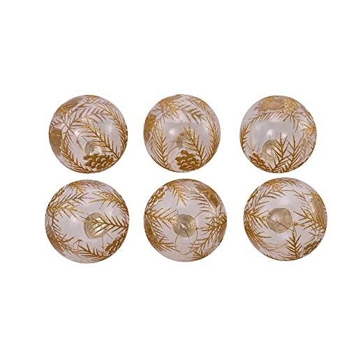 Kurt S. Adler 80MM Clear Glass Ball with Gold Pinecones Ornament Set, 6-Pack