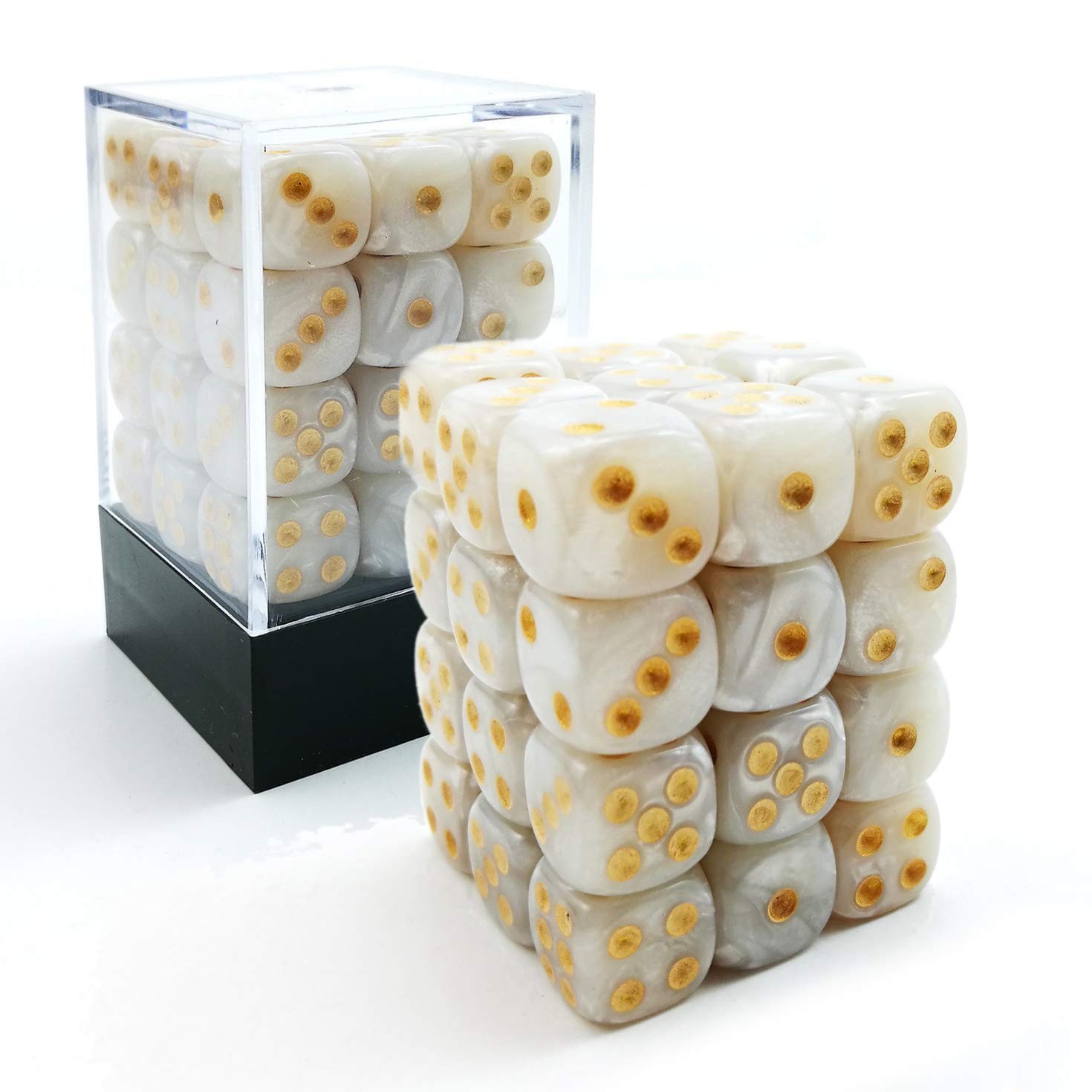 Bescon 36pcs 12mm Six-Sided Dice, Marble White, Brick Box Dice Set