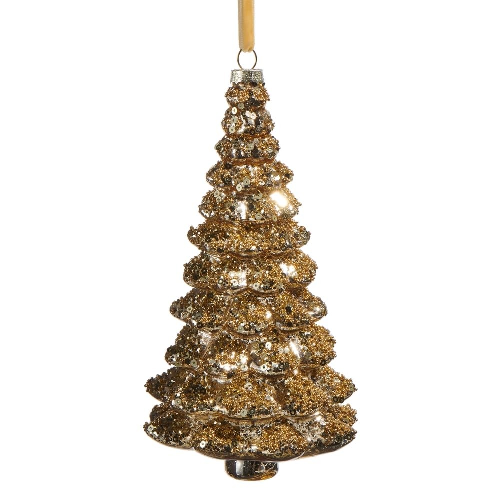 RAZ Imports Gold Sequin Tree Ornament, 7-Inch, Glass