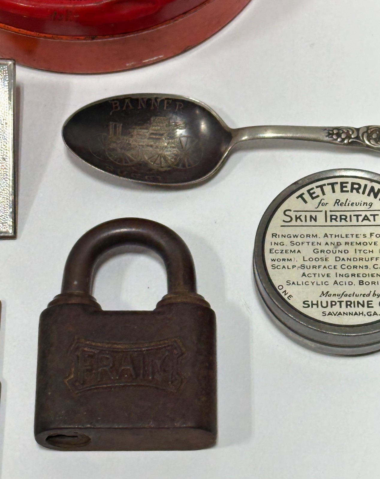 Vtg Advertising junk drawer lot lighters tins buckle badge zippo collectible
