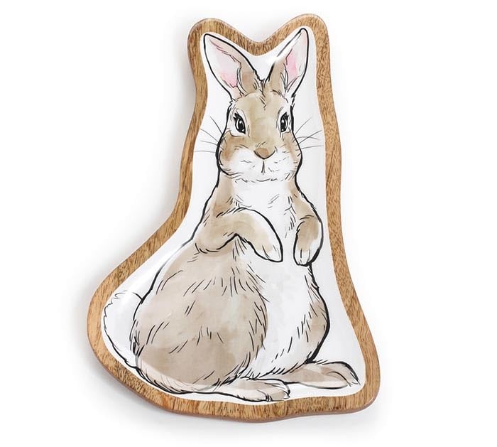 burton + BURTON Easter Bunny Mango Wood Tray, 10-Inch