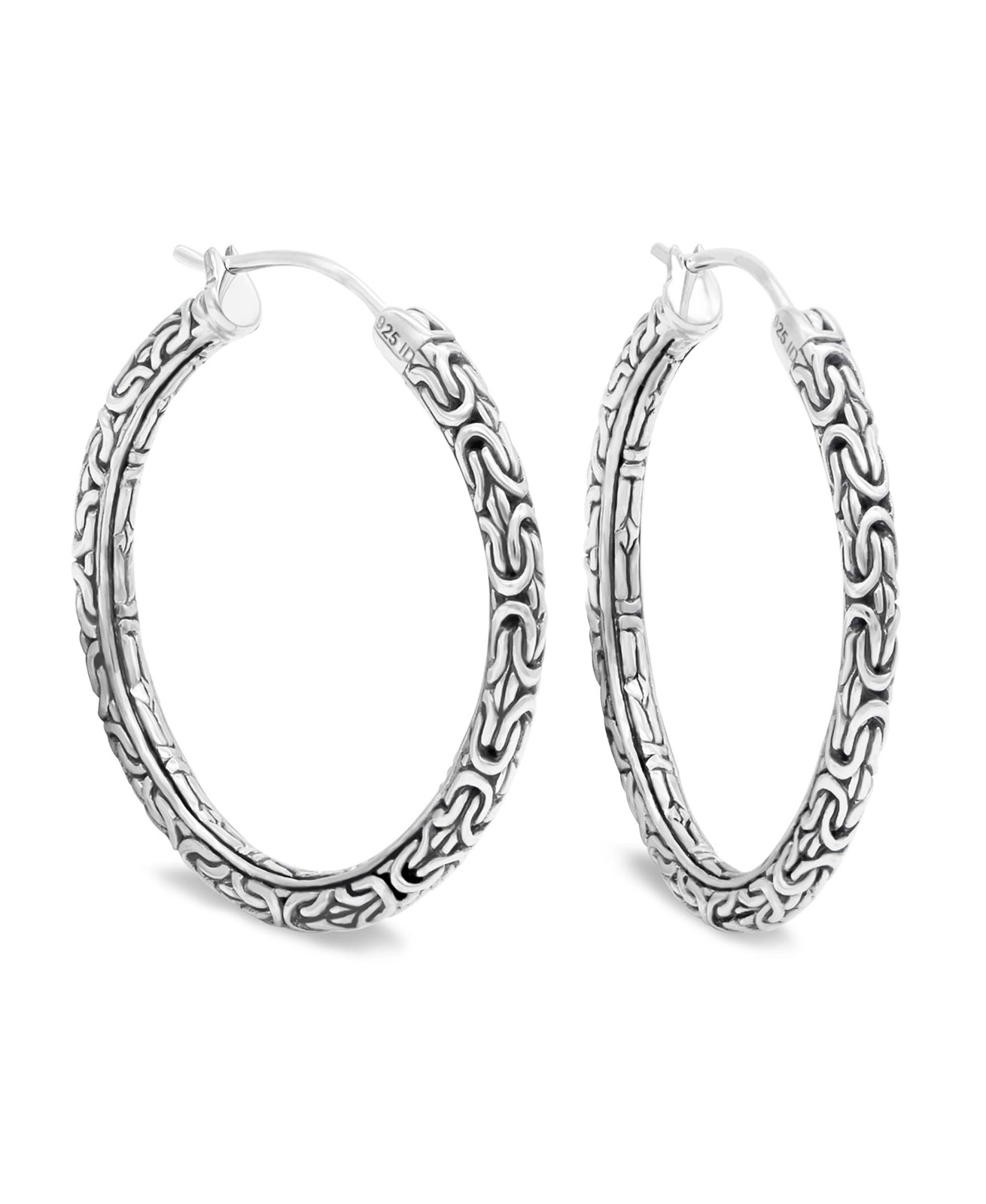 Sterling Silver 925 DEVATA Bali Byzantine Round 35mm Hoop Earrings BYN3335