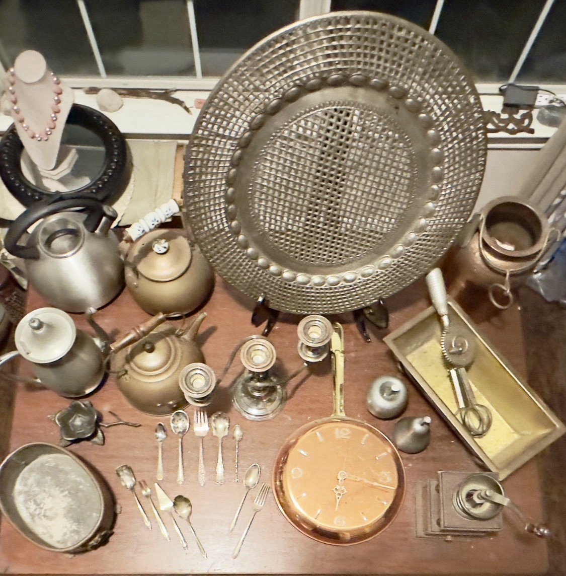 All one Lot of Mixed Metals Collectibles. Brass Copper Pewter Silver Plate
