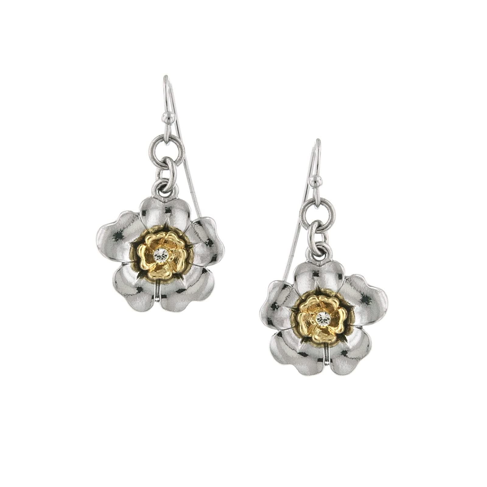 1928 Jewelry Silver Crystal Flower Drop Earrings
