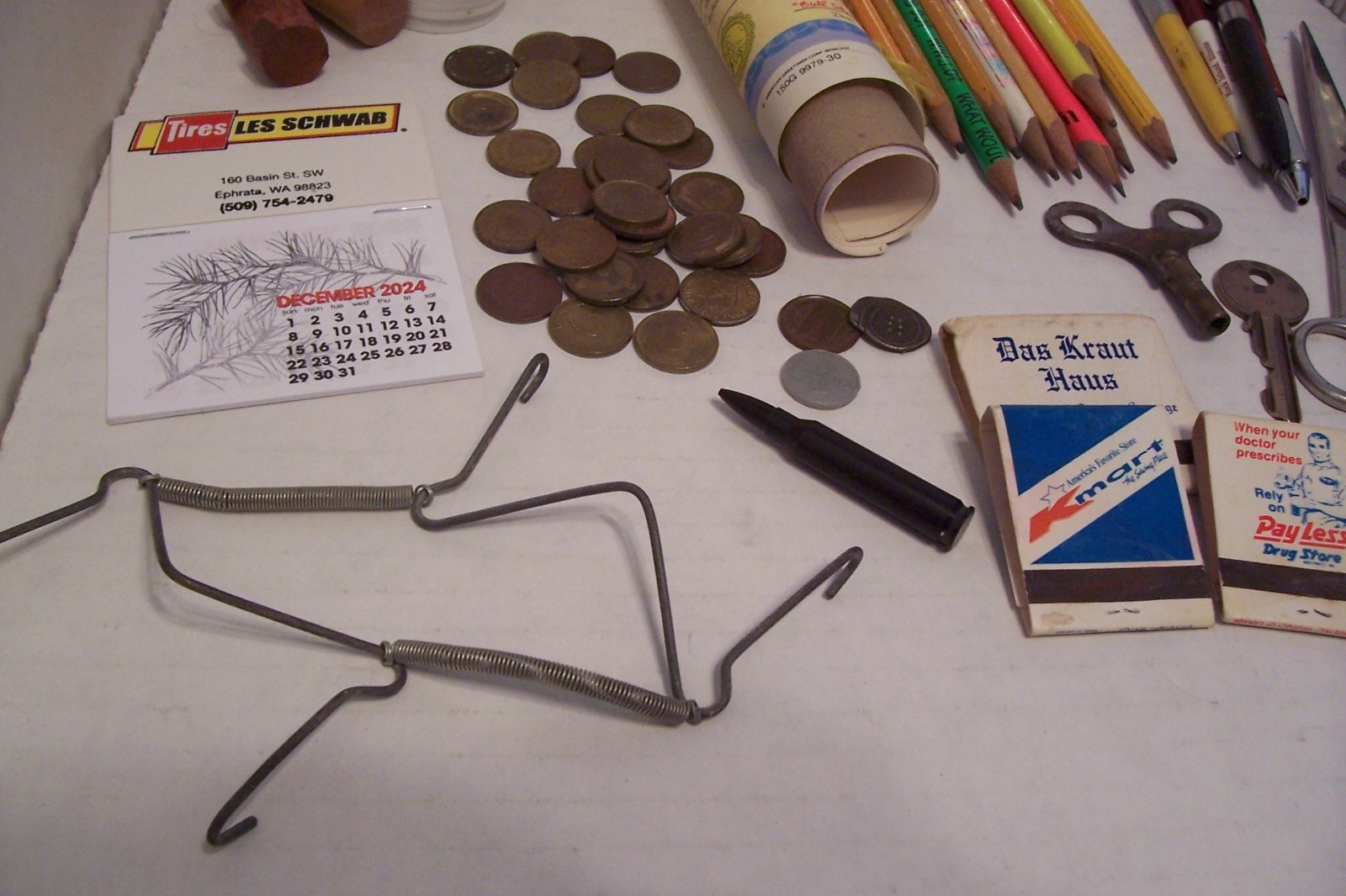 (130+) Lot of Miscellaneous Junk Drawer items-Keys, Coins, Pens/Pencils & More