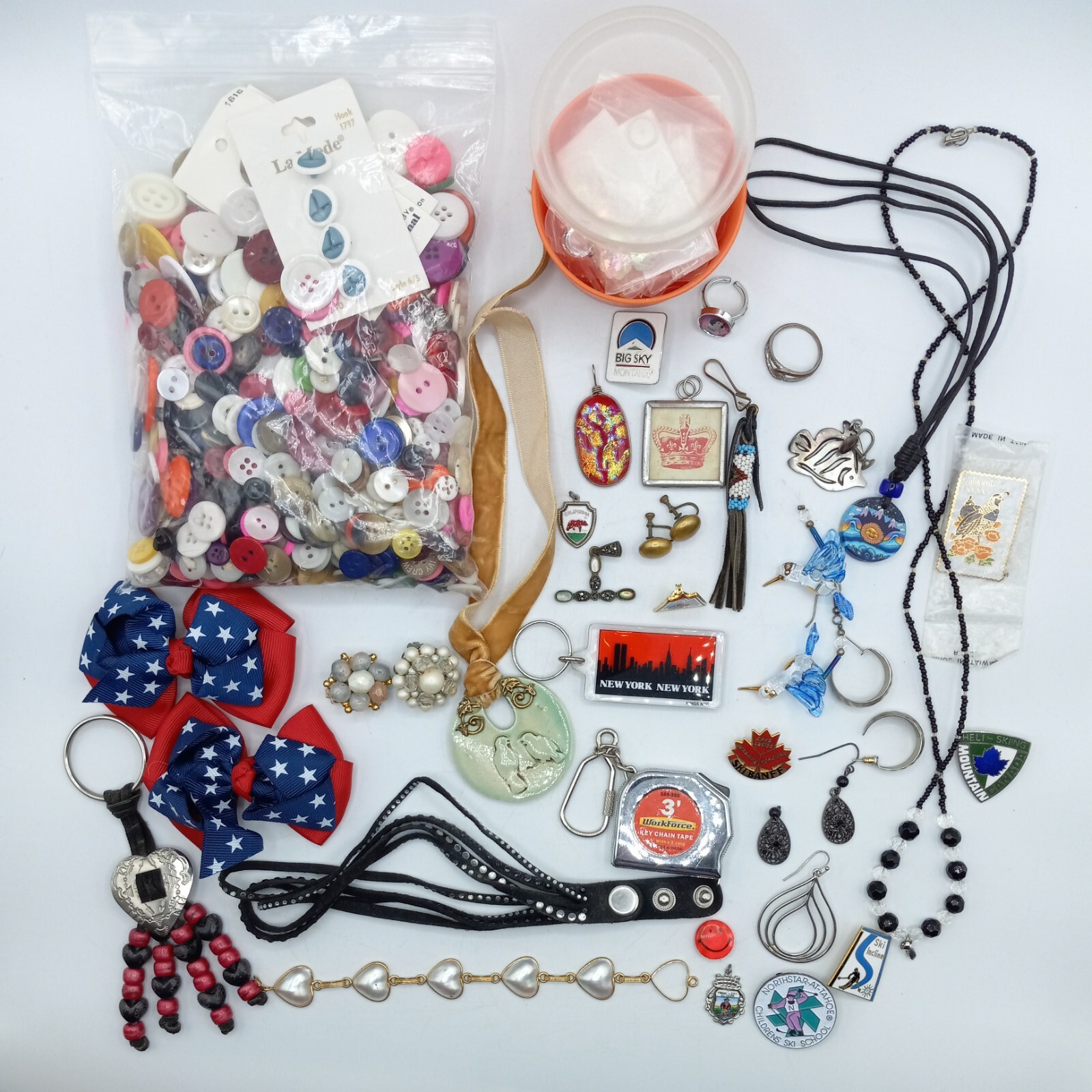 Junk Drawer Lot of 40 Plus Items Beads Buttons Necklaces Earrings Crafts