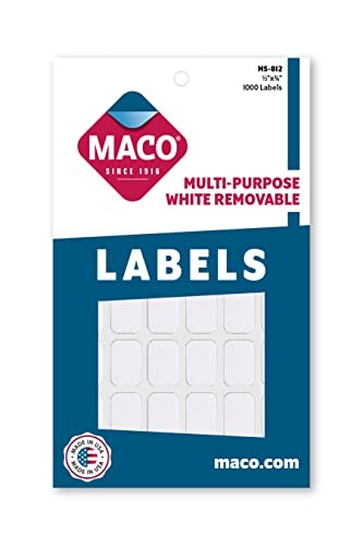 MACO White Rectangular Multi-Purpose Labels 1/2×3/4 in 1000 Per Box MS-812