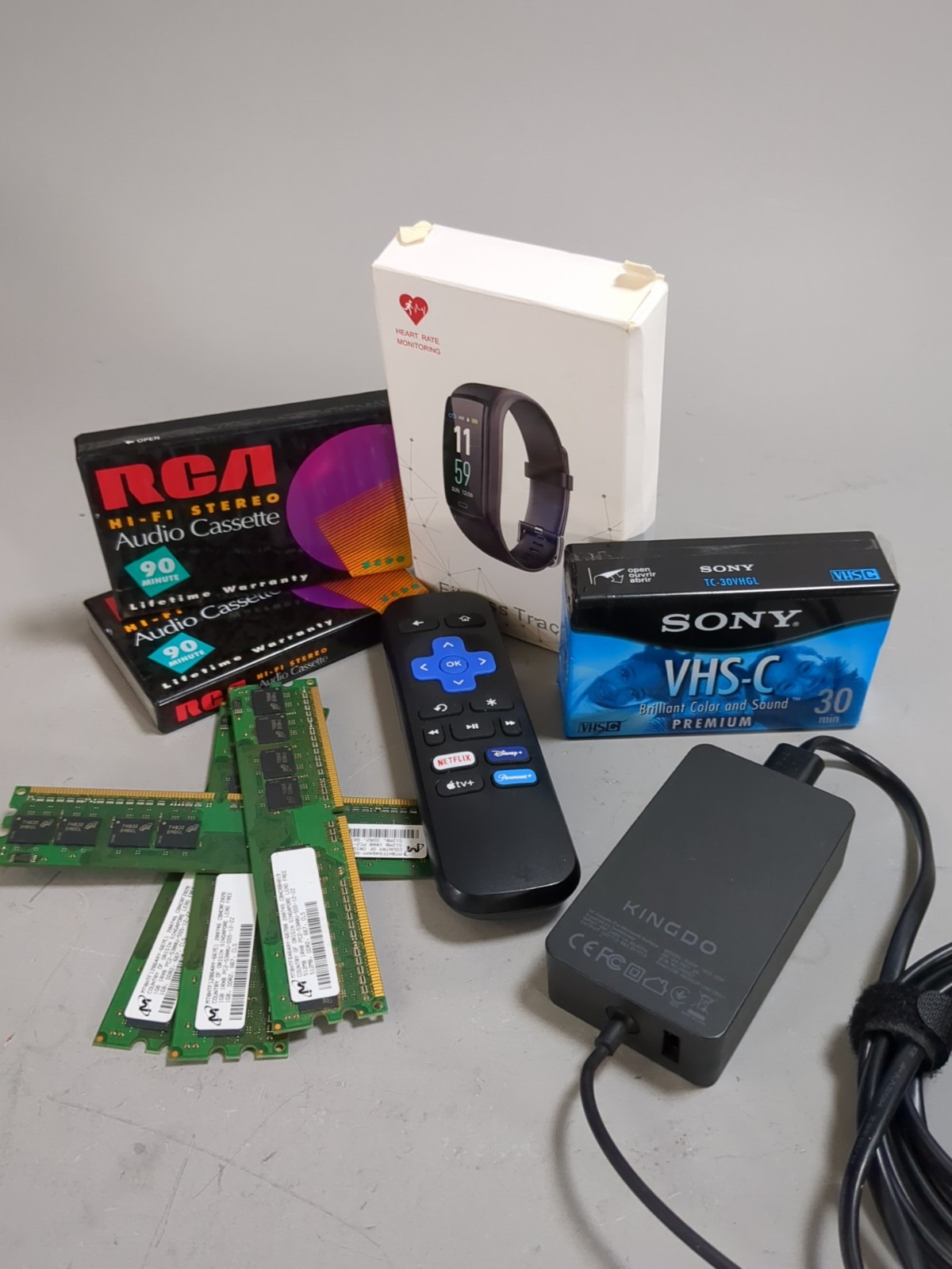 Tech Junk Drawer Lot Microsoft Surface Charger RAM VHS-C Cassettes Remote
