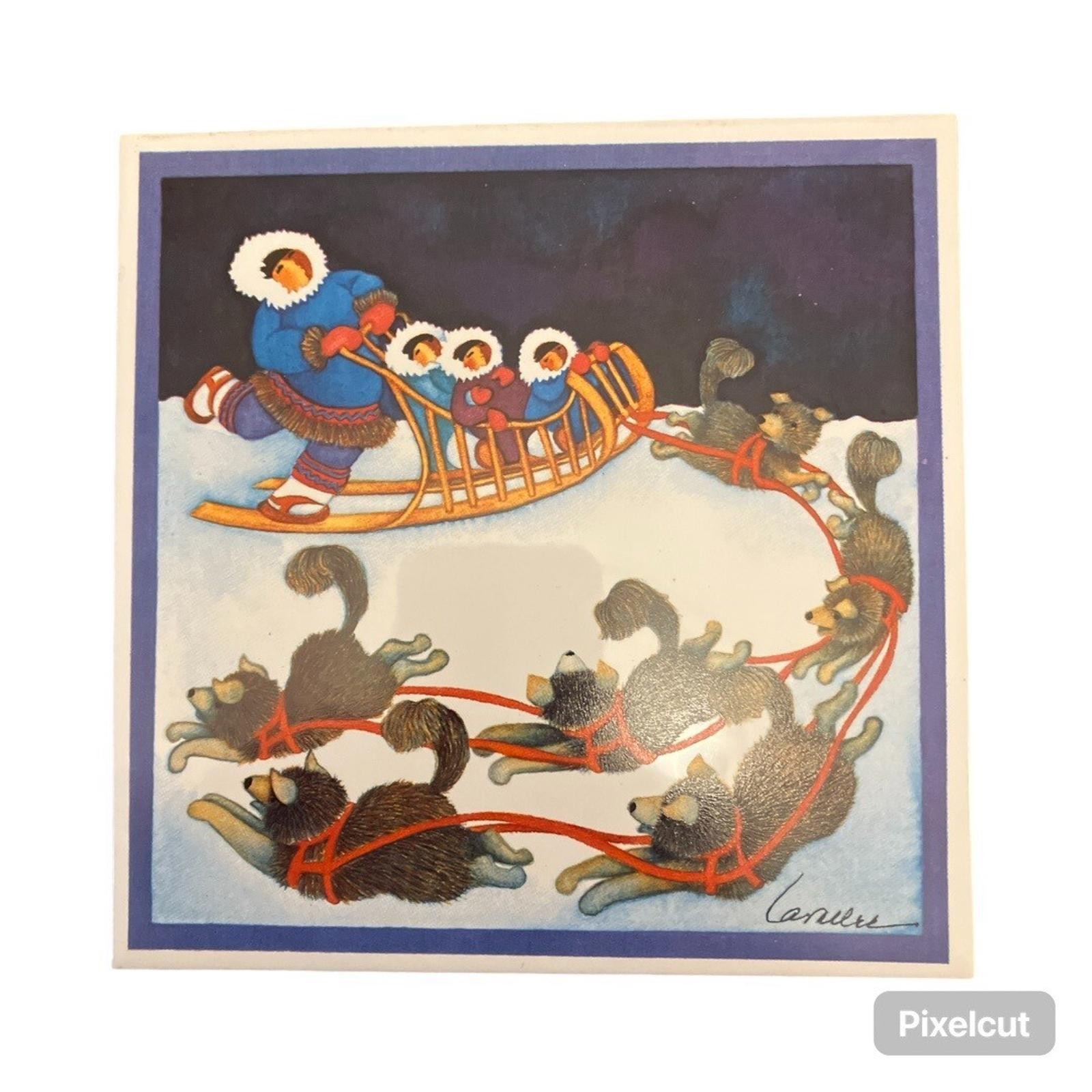 Barbara Lavallee Inuit Husky Sled Ride Trivet Tile