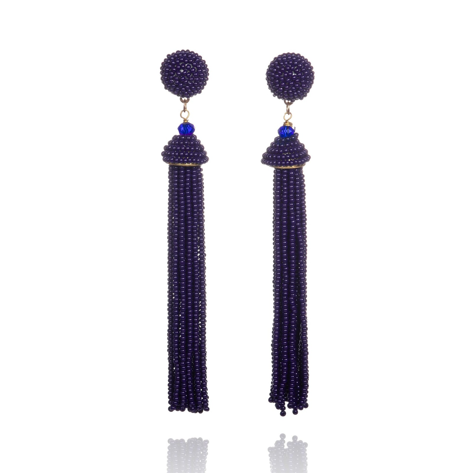 Zavana Long Tassel Earrings for Women, Handmade Boho Navy Blue Chandelier Dangle