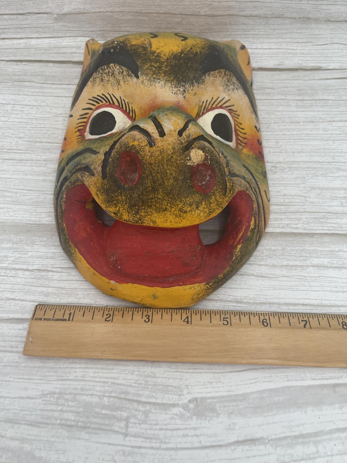 Vintage Hand Carved Mexican Guerrero Dance Ceremonial Mask Folk Art