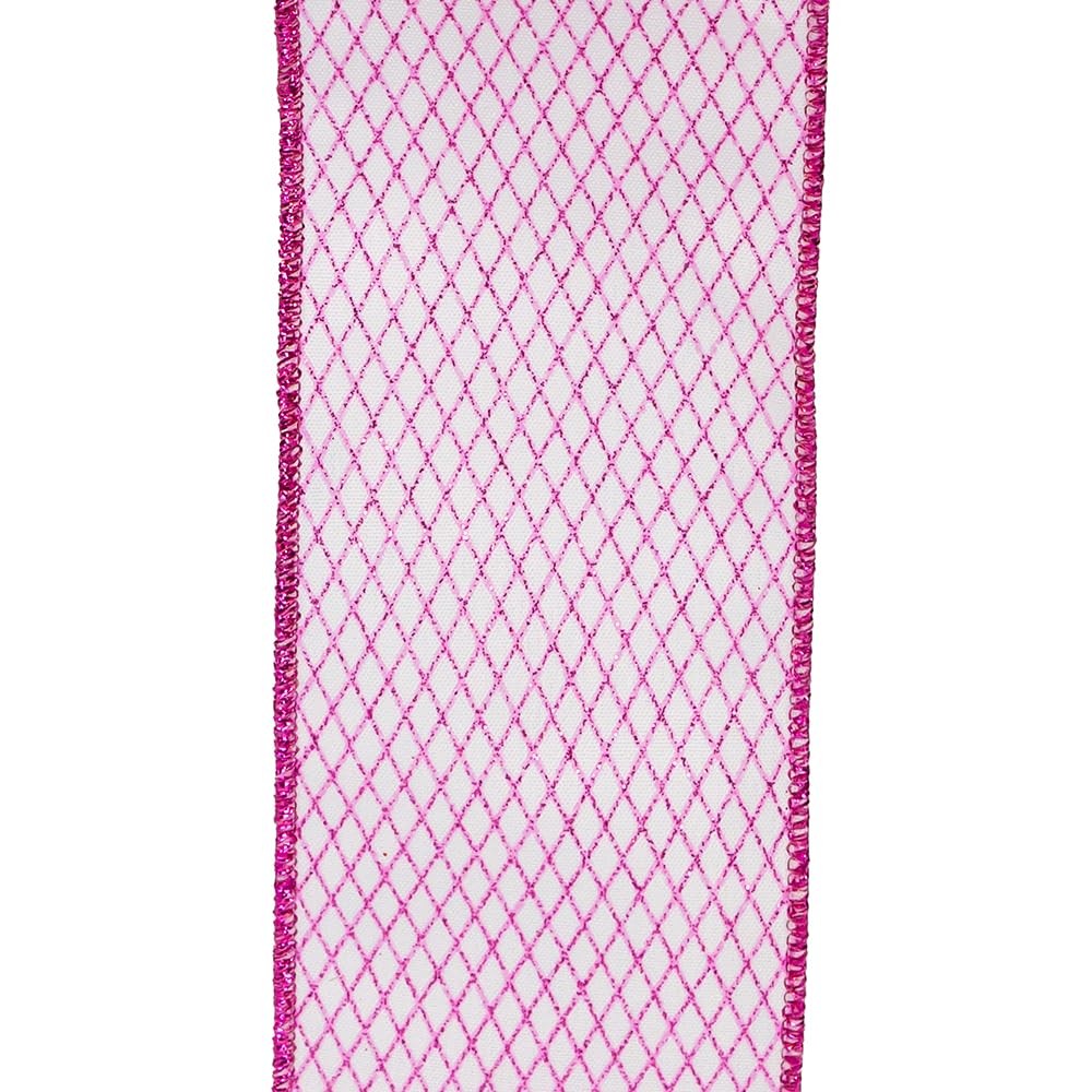 Kurt Adler 10YD Hot Pink Glittered Criss-Cross Patterned Double Wire Ribbon