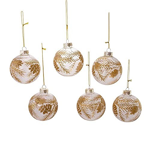 Kurt S. Adler 80MM Clear Glass Ball with Gold Pinecones Ornament Set, 6-Pack