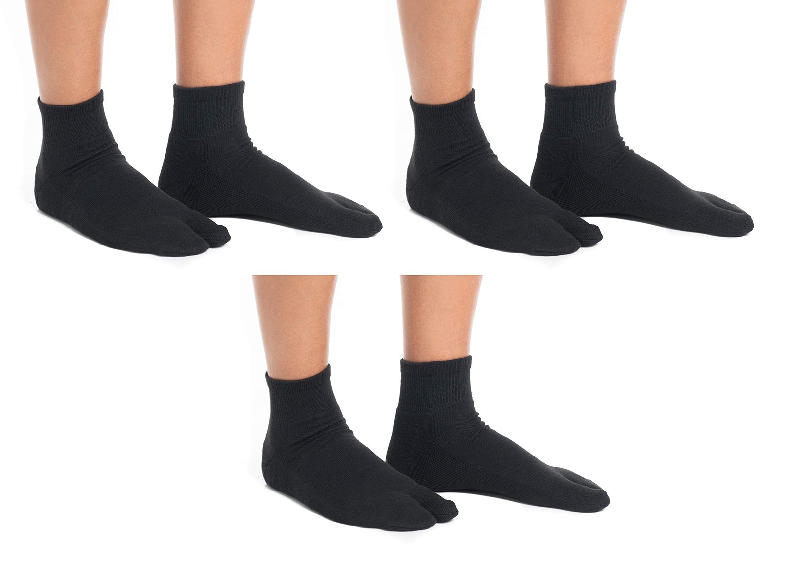 3 Pairs V-Toe Flip-Flop Tabi Socks Black Big Toe Men 8-10.5 Women 9.5-11.5