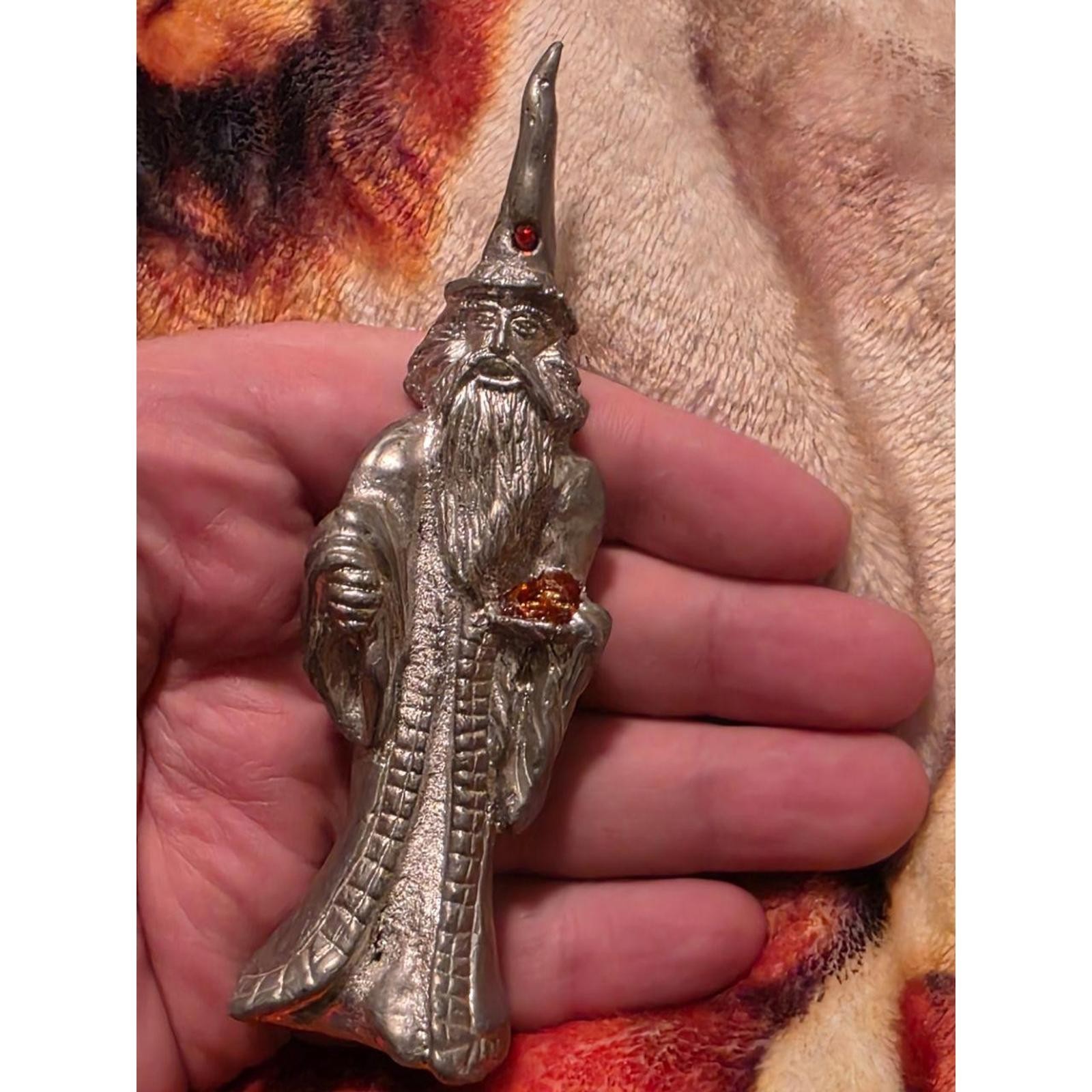 Vtg Homemade Heavy Pewter Wizard Mythical Figurine Silver Fantasy Decor