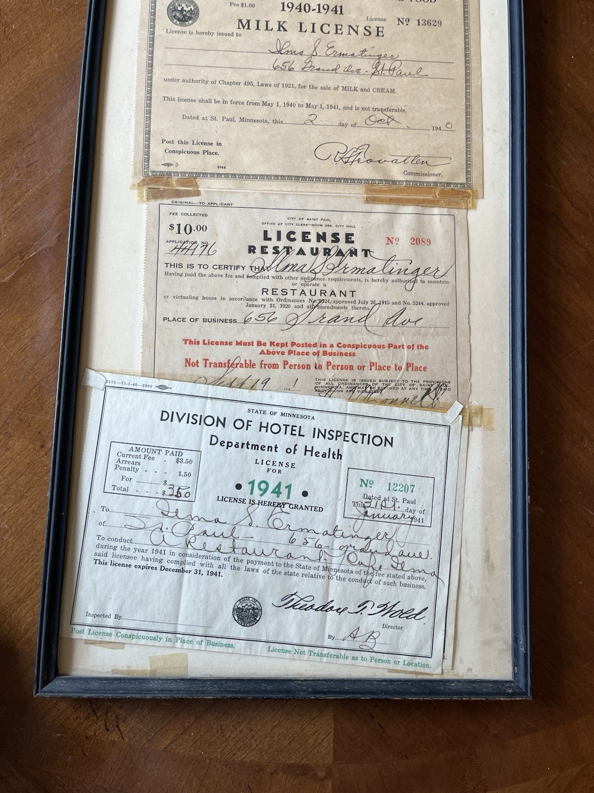 Vintage 1940-1941 St Paul Minnesota License Set Cigarette Milk Health Restaurant
