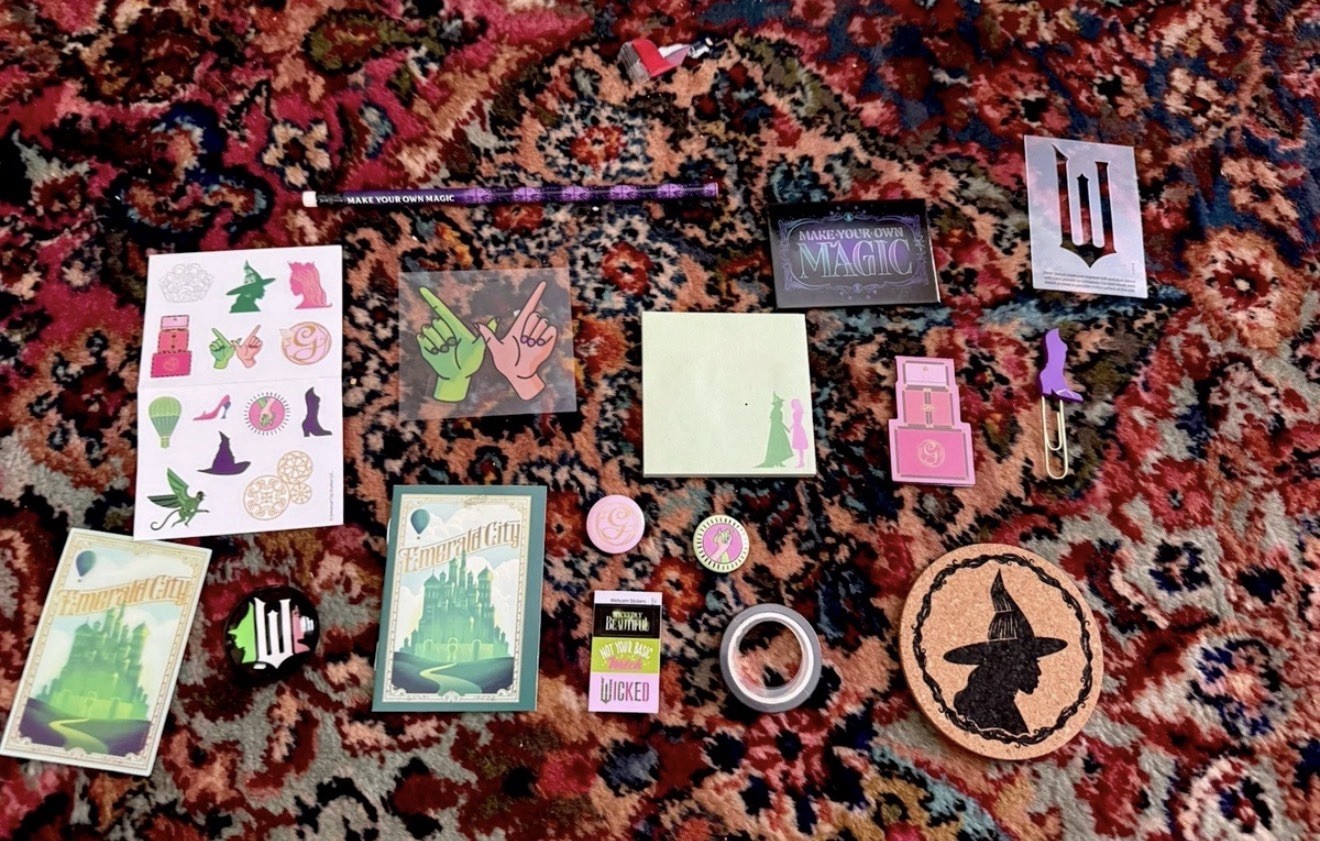 Wicked Musical Promo Swag Lot: Stickers, Pins, Pencil, Notes, Coaster, Cards