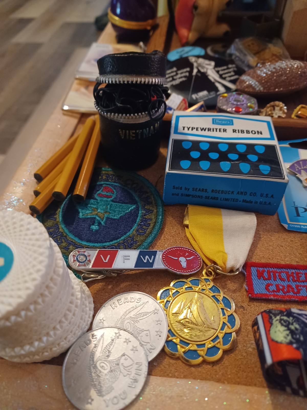 Junk Drawer Lapel Pins Patches Tokens Vintage Smalls & Miscellaneous Items