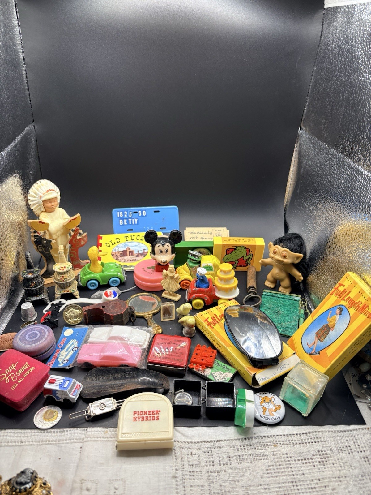 Vintage Junk Drawer Lot, Cracker Jack Toys, Adv., Sesame Street