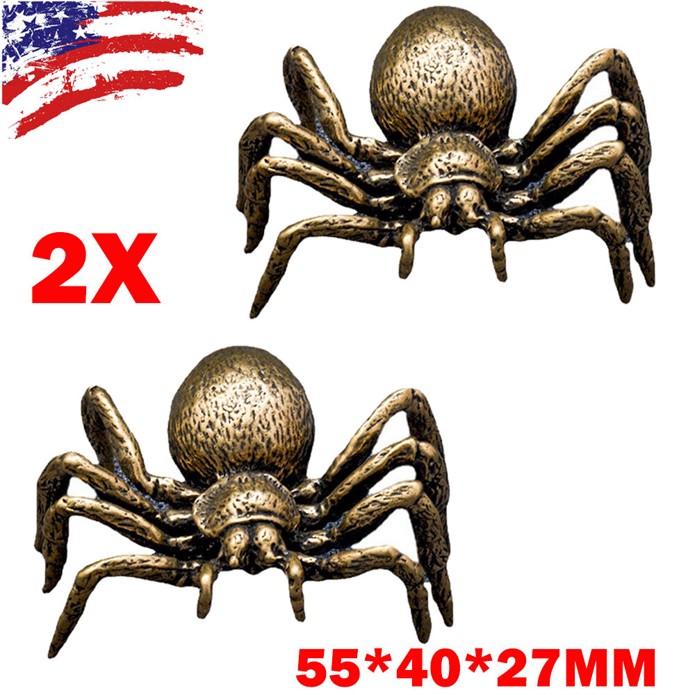 2x Brass Spider Animal Statue Small Sculpture Tabletop Figurine Home Decor Gift