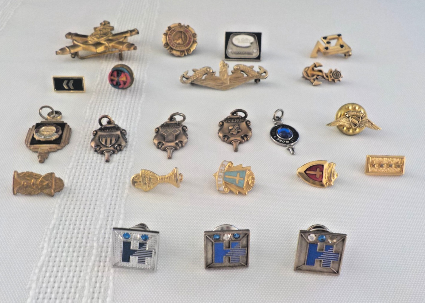 Military Pin H Diamond School Charms Religious 925 1/20 & 1/10 GF & Metal MixLot