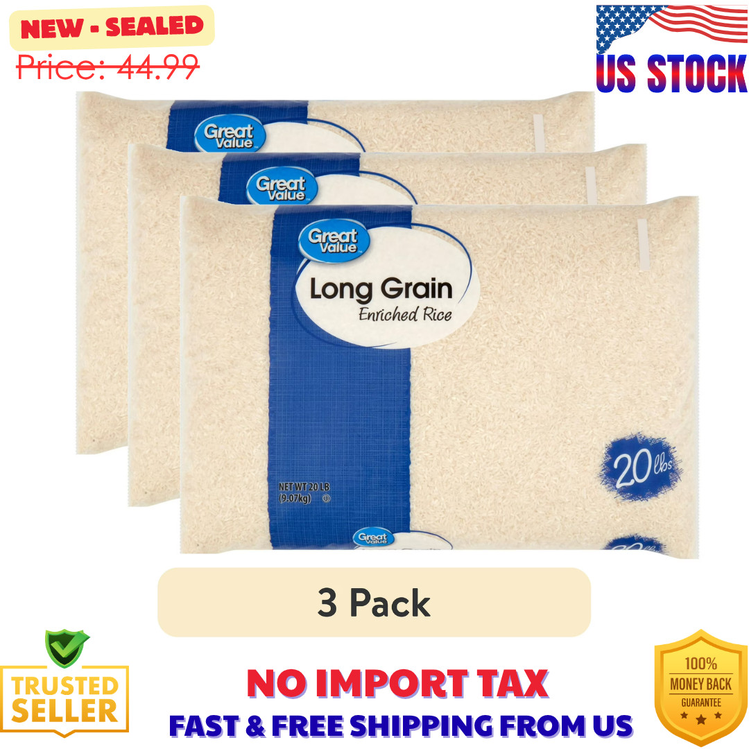 (3 pack) Great Value Long Grain Enriched Rice, 20 lb