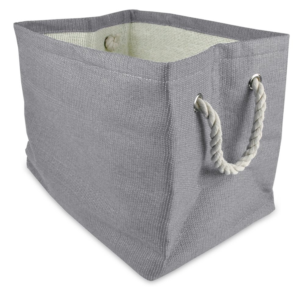DII Woven Paper Storage Bin, Rugby Stripe, Solid Gray, Medium Bin
