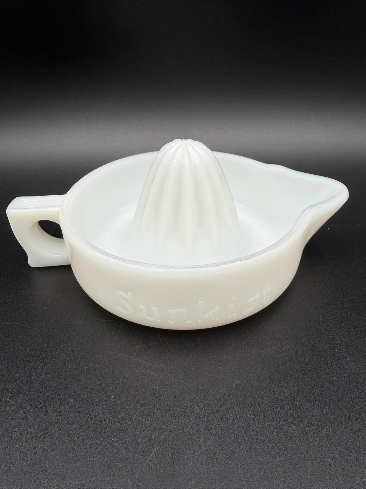 Vintage Sunkist Milk Glass Juicer Reamer Embossed Made in USA Citrus Juicer