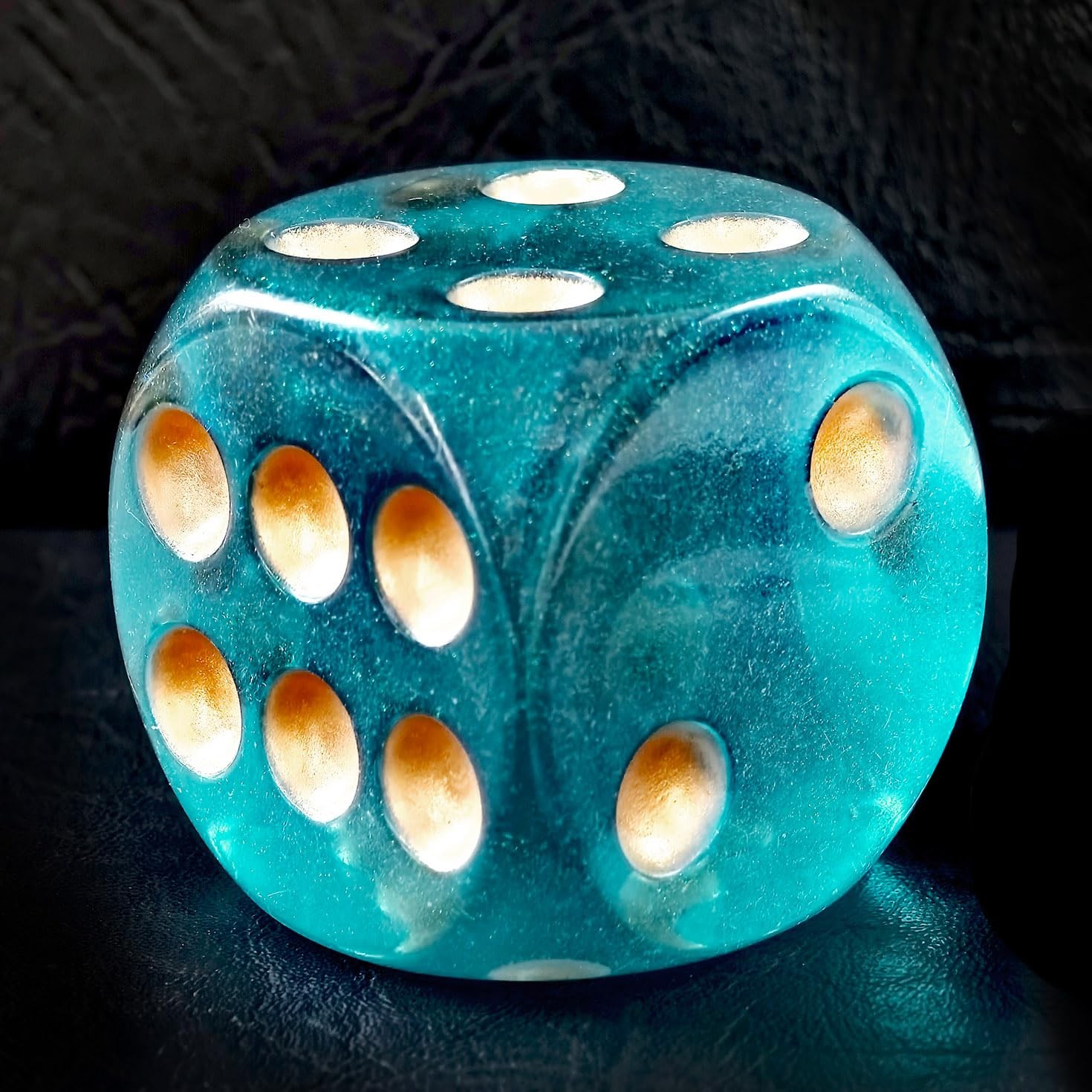 Solid Acrylic 40MM Jumbo D6 Dice, 6-Sided Pips, Large Moonstone Teal Party Dice