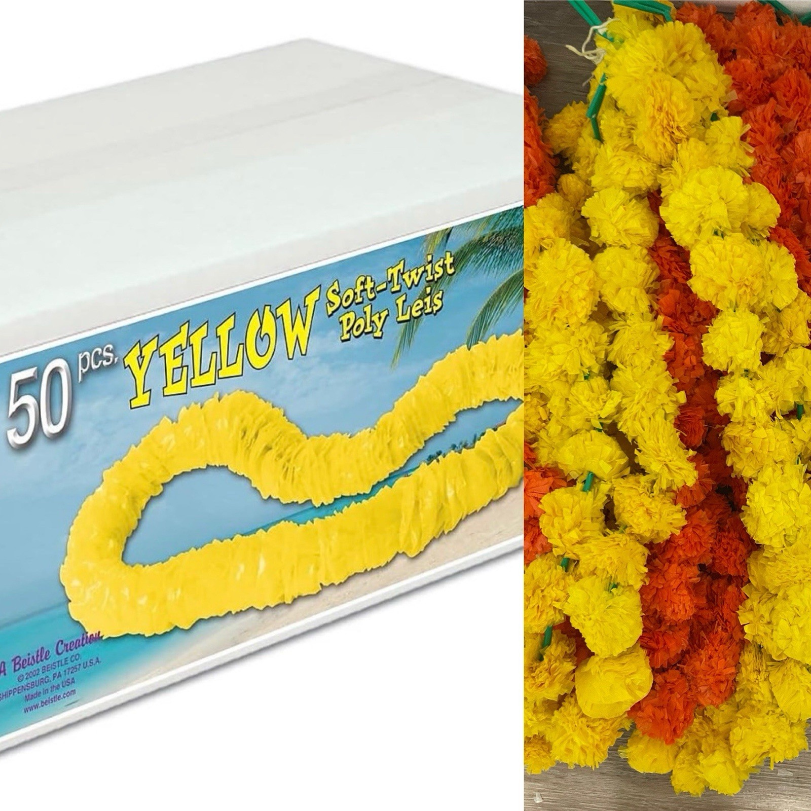 Beistle Soft Twist Poly Leis, Yellow 50 Pc & Orange Yellow Leis garland