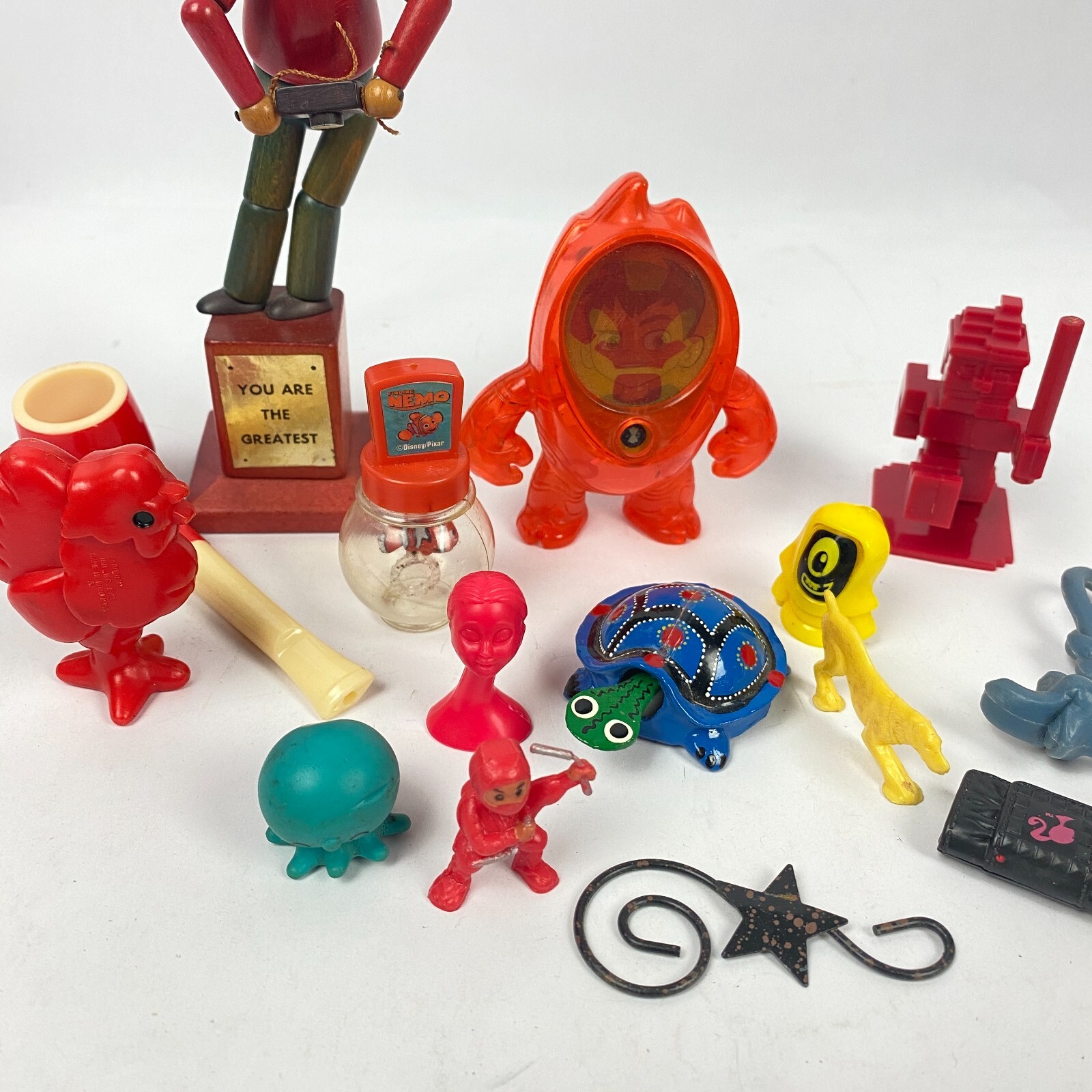 Vintage Junk Drawer Toy Lot W. Germany Wood Doll Jointed Sonic Nemo 15 Pieces