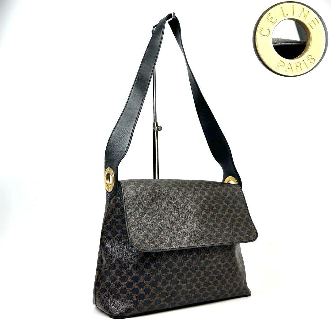 [Good Condition] Celine Shoulder Bag Triomphe Macadam Pattern PVC Leather Black