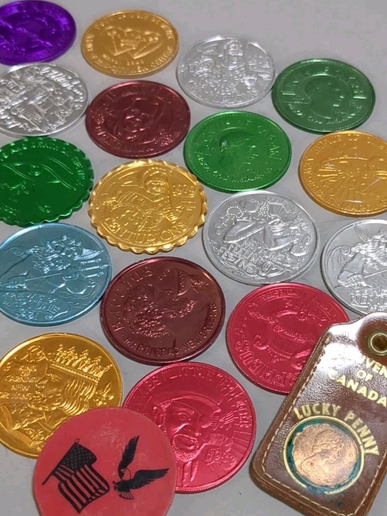 Pirate’s Booty Coin Token Lot Colorful Vintage Souvenir Mix Junk Drawer Lot
