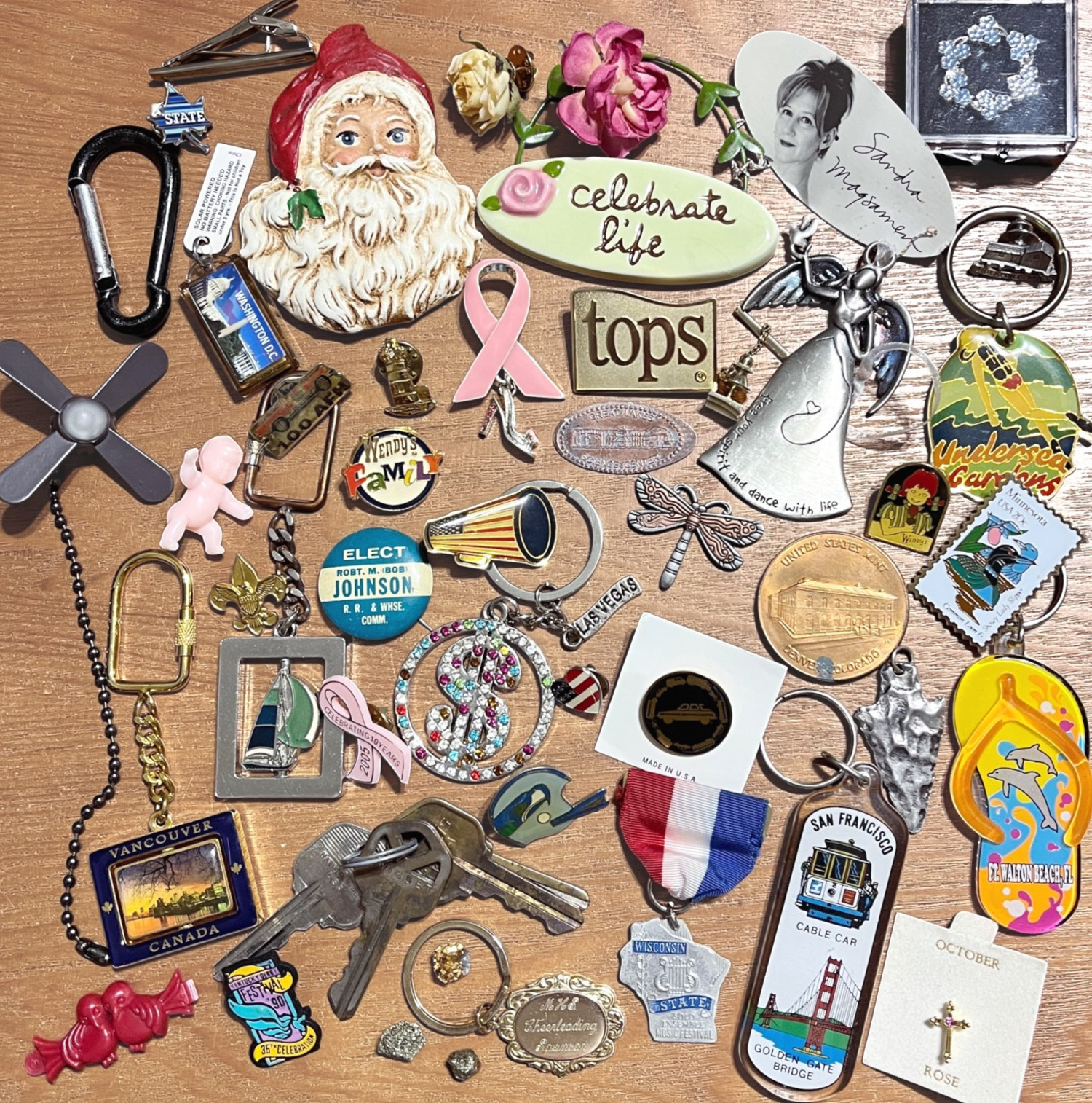 Junk Drawer Lot Vintage – Now Collectible Nic Nac Keychains Pins Repurpose Craft