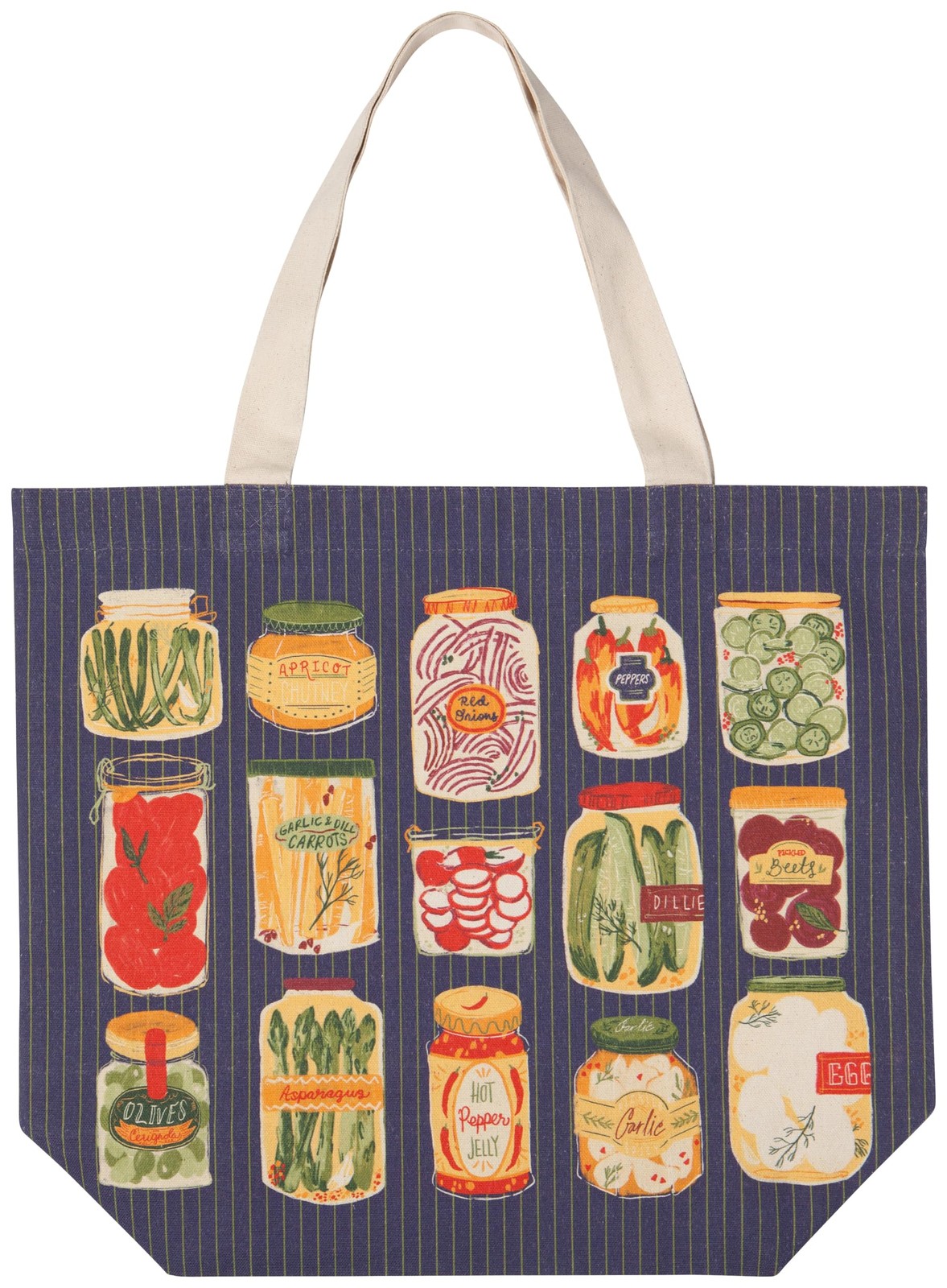 Now Designs Pickling Printed Reusable Cotton Tote Jade Multicolor 18 inch 15 x
