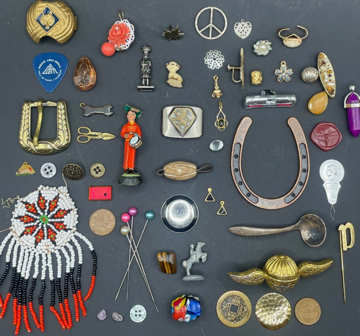 Unique Metal, Found Objects, Mixed Assemblage, Curio DIY Lot 50+ Trinkets