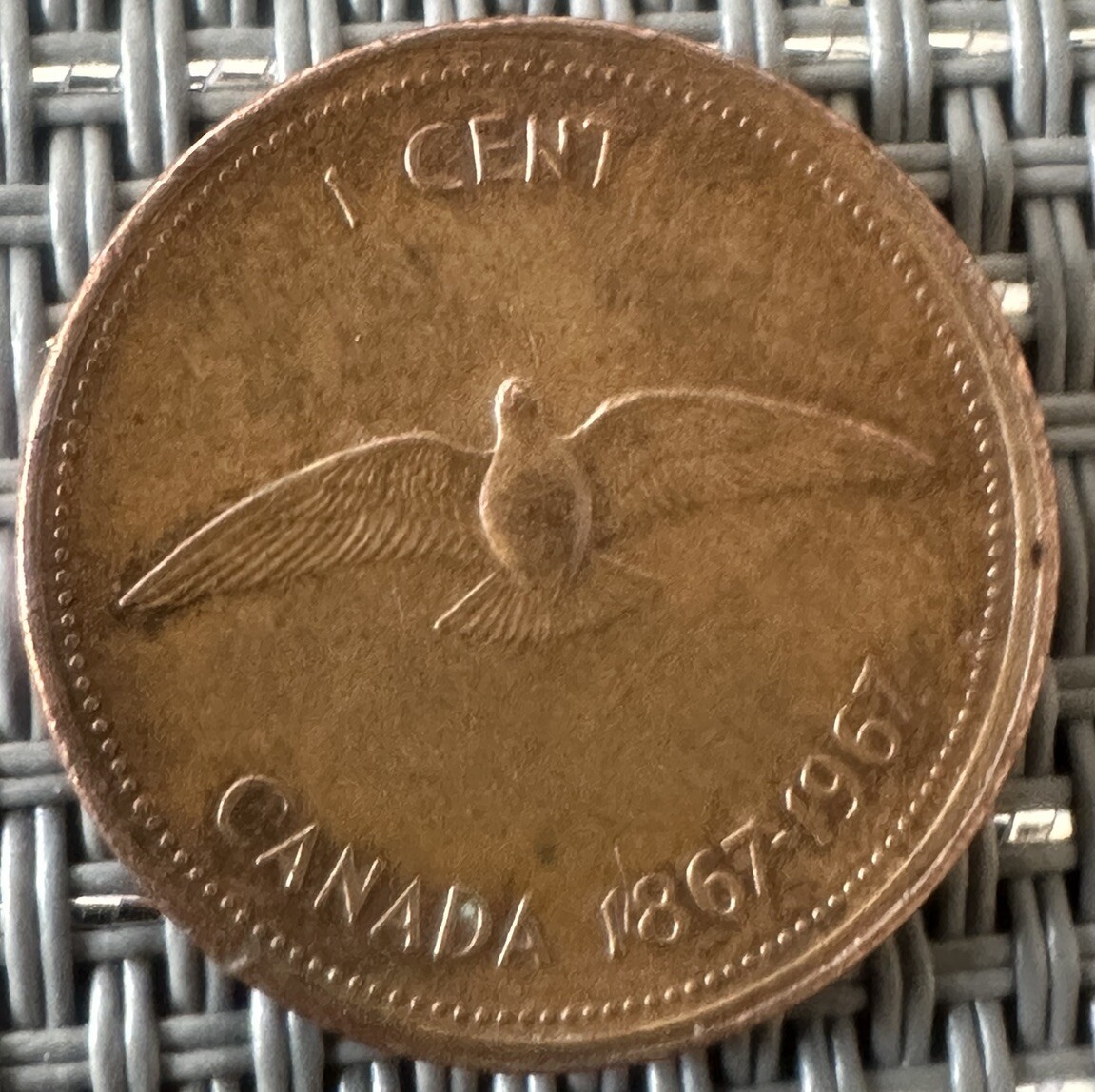 1867-1967 1 Cent Dove Penny, Partial Double Edge, D/D Printing Error. SUPER RARE